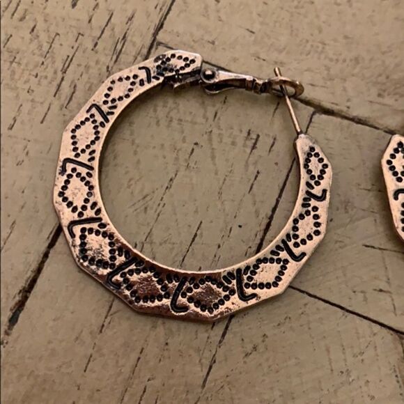 Bohemian Gold Antique Hoop Earrings Geometric - Picture 5 of 6